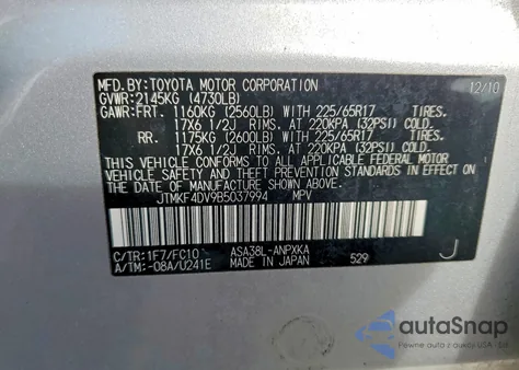 2011 Toyota Rav4 z USA, uszkodzony, nr VIN JTMKF4DV9B5037994